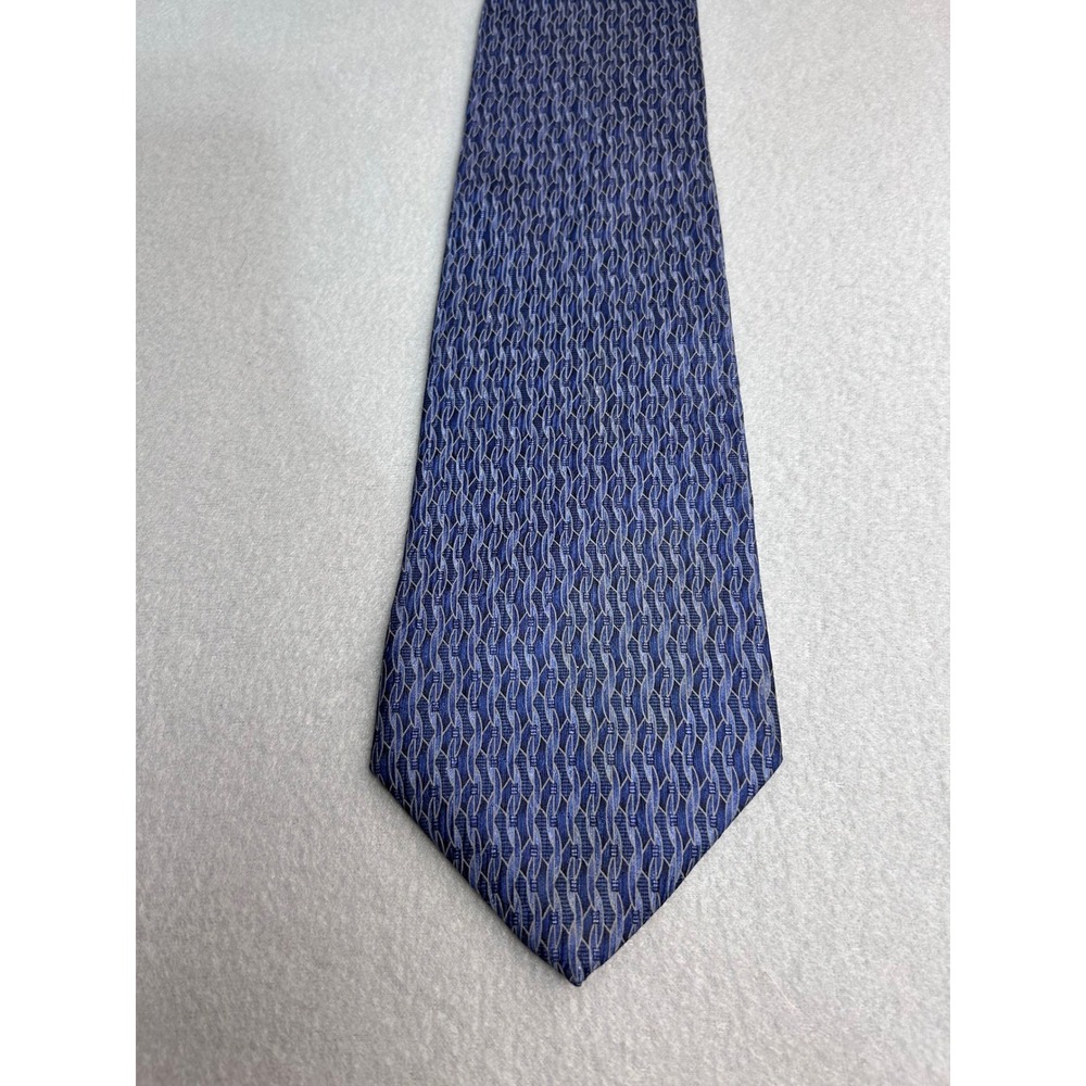 Zylos George Machado Necktie Blue Silk Geometric Made in USA Woven Abstract